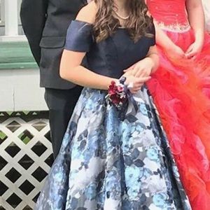 Two piece off the shoulder prom dress